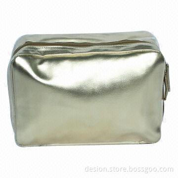 Cosmetic Bag, Made of Gold PU Material, Various Designs and Sizes Welcomed